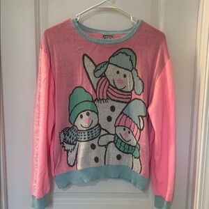 Well Worn Pink Snowman Crew Neck Sweater